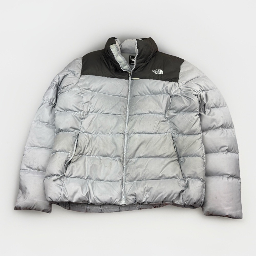 The North Face Puffer Jacket Women's XL Gray 700 Down Nuptse Full Zip Quilted